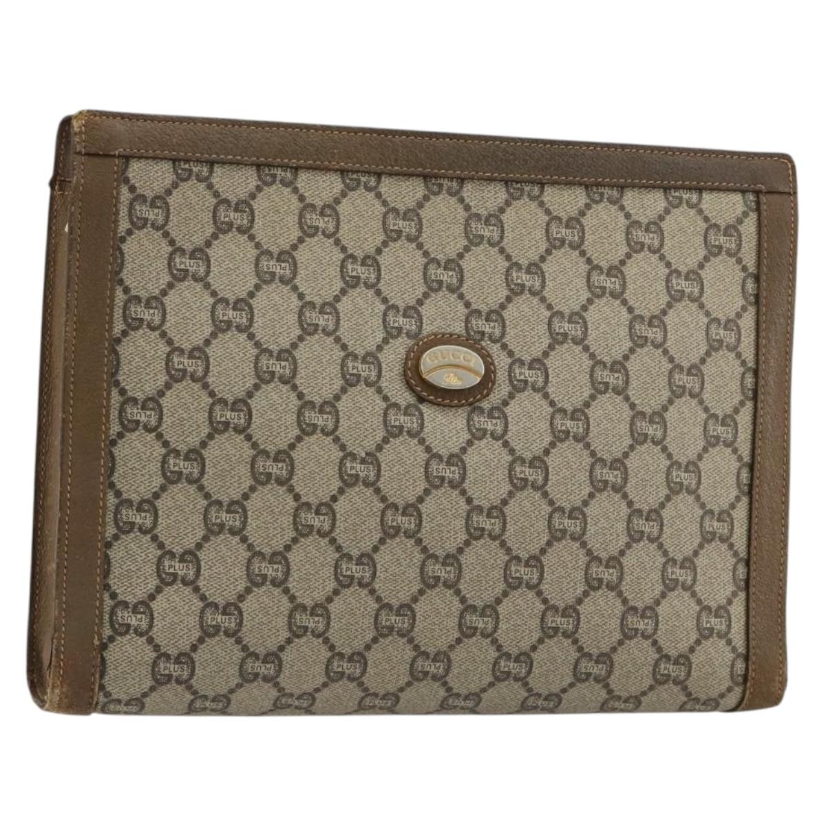 GUCCI GG Supreme Clutch Bag PVC Beige Gold Auth gh2128