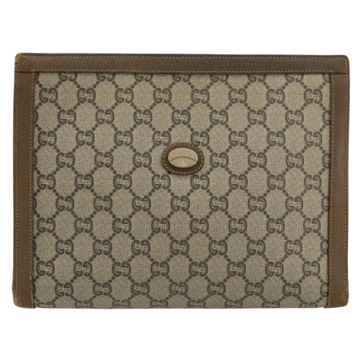 GUCCI GG Supreme Clutch Bag PVC Beige Gold Auth gh2128