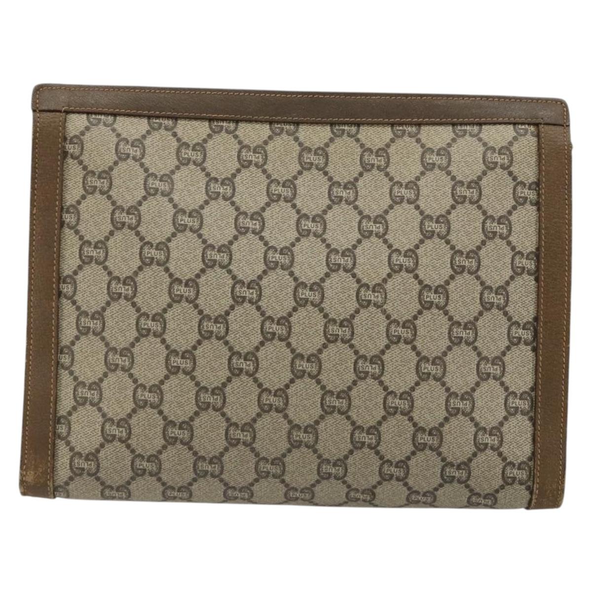 GUCCI GG Supreme Clutch Bag PVC Beige Gold Auth gh2128