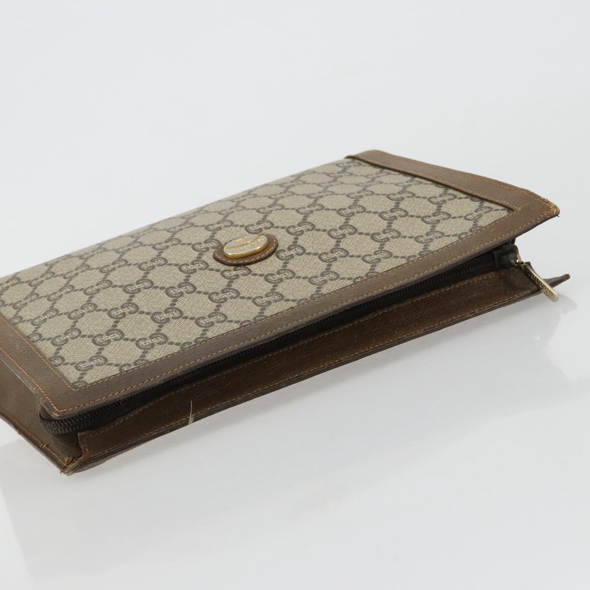GUCCI GG Supreme Clutch Bag PVC Beige Gold Auth gh2128