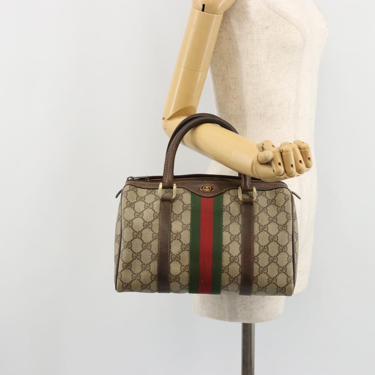 GUCCI GG Supreme Web Sherry Line Boston Bag PVC Beige Gold 40 3841 Auth gh2129