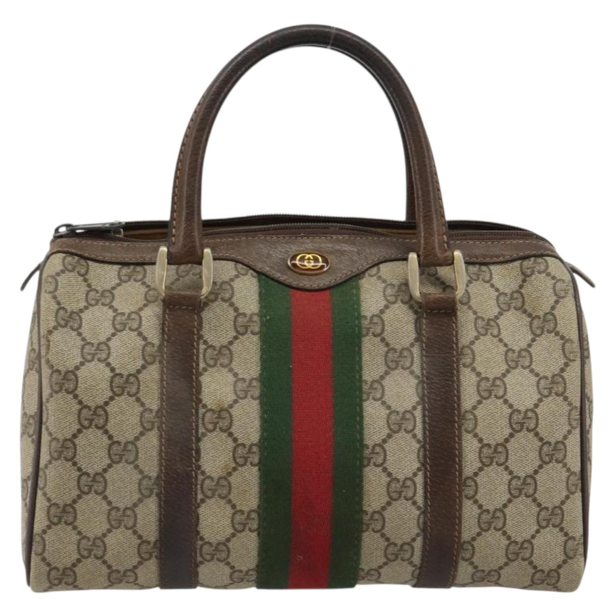 GUCCI GG Supreme Web Sherry Line Boston Bag PVC Beige Gold 40 3841 Auth gh2129