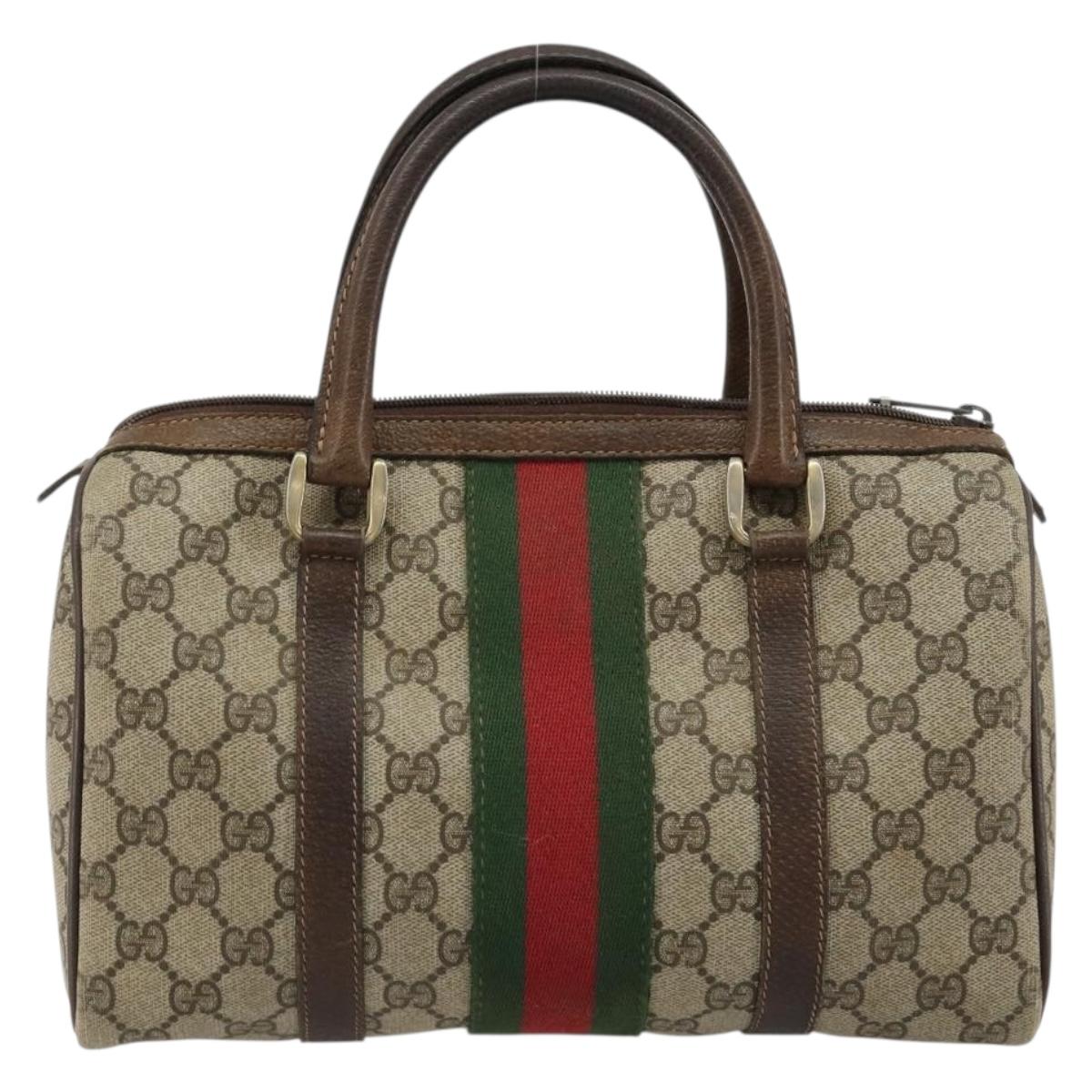 GUCCI GG Supreme Web Sherry Line Boston Bag PVC Beige Gold 40 3841 Auth gh2129