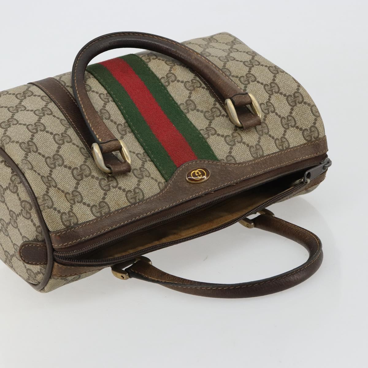 GUCCI GG Supreme Web Sherry Line Boston Bag PVC Beige Gold 40 3841 Auth gh2129