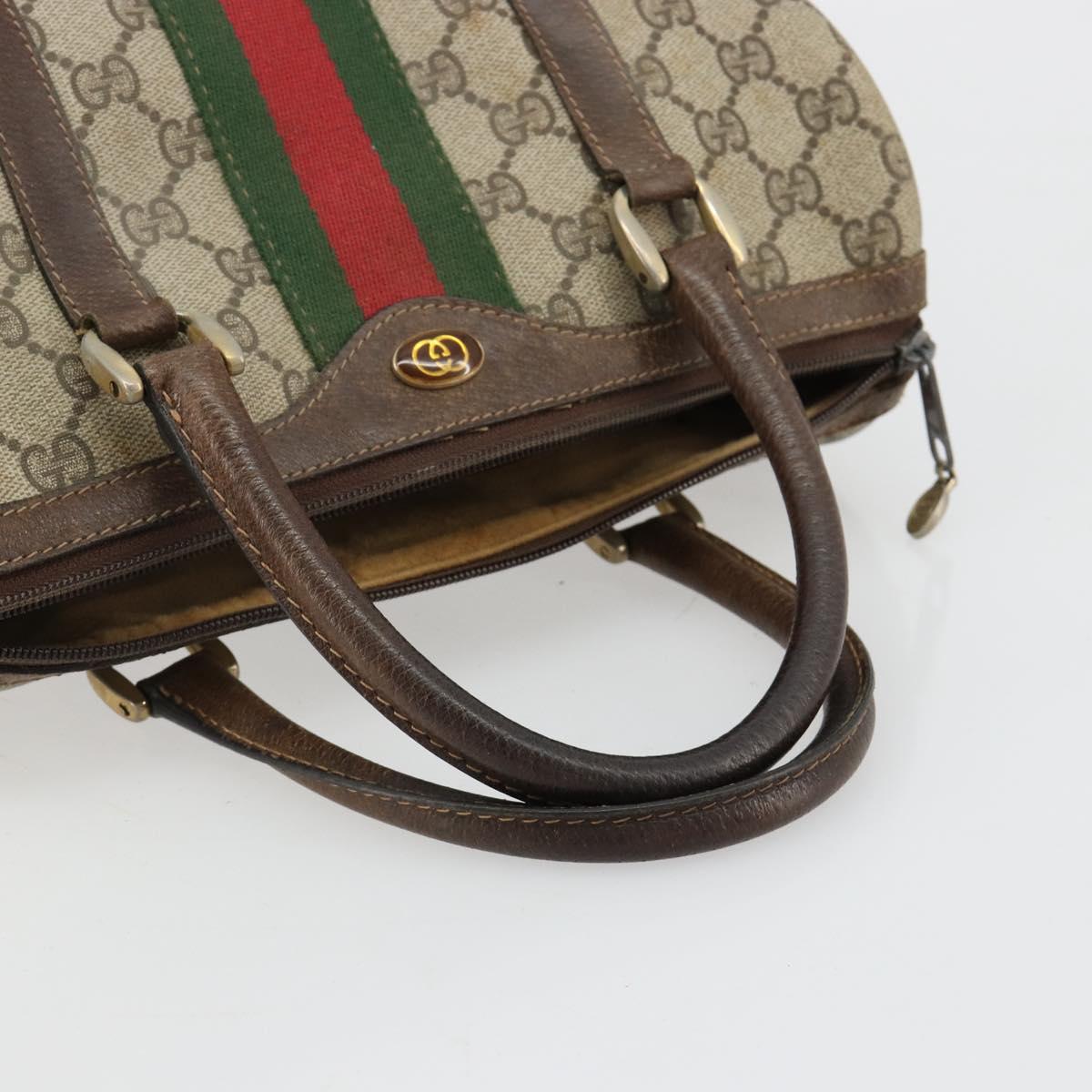 GUCCI GG Supreme Web Sherry Line Boston Bag PVC Beige Gold 40 3841 Auth gh2129