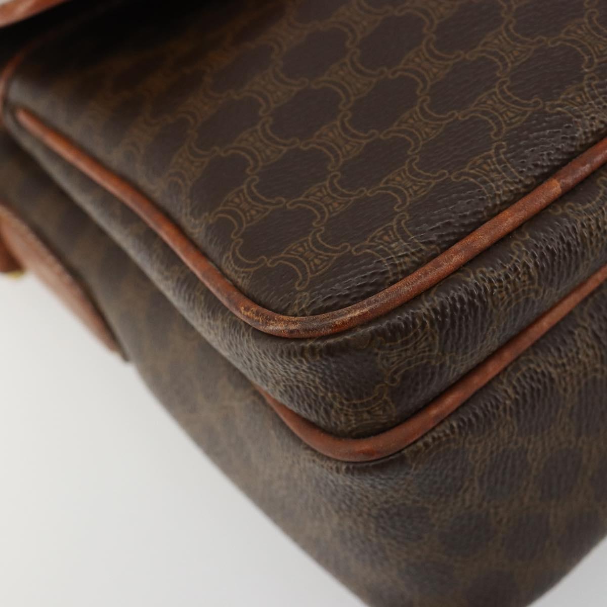 CELINE Macadam Canvas Shoulder Bag PVC Leather Brown Gold Auth gh2130
