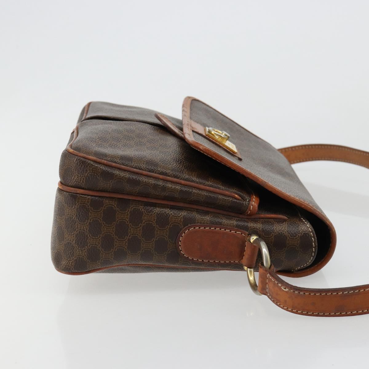 CELINE Macadam Canvas Shoulder Bag PVC Leather Brown Gold Auth gh2130