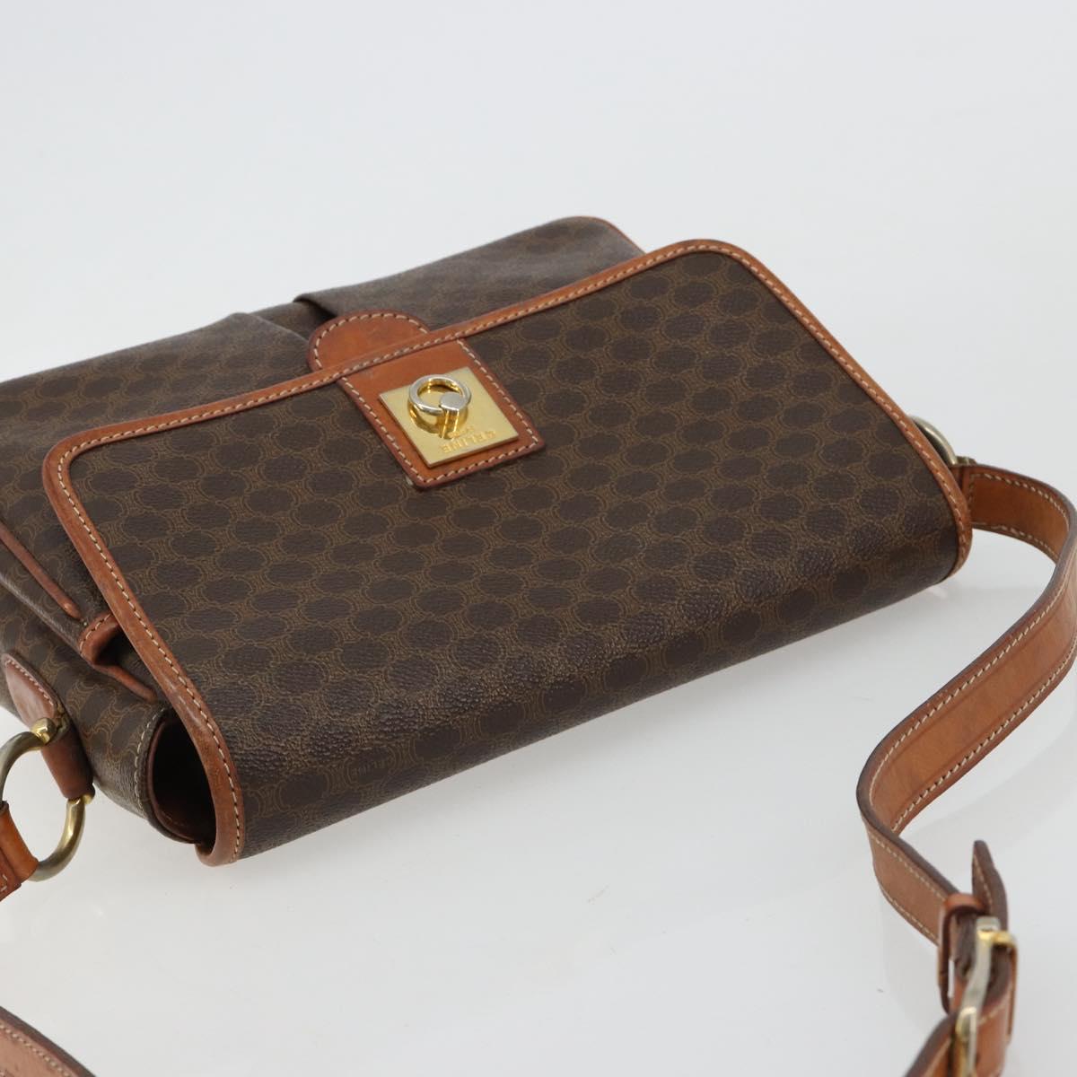 CELINE Macadam Canvas Shoulder Bag PVC Leather Brown Gold Auth gh2130