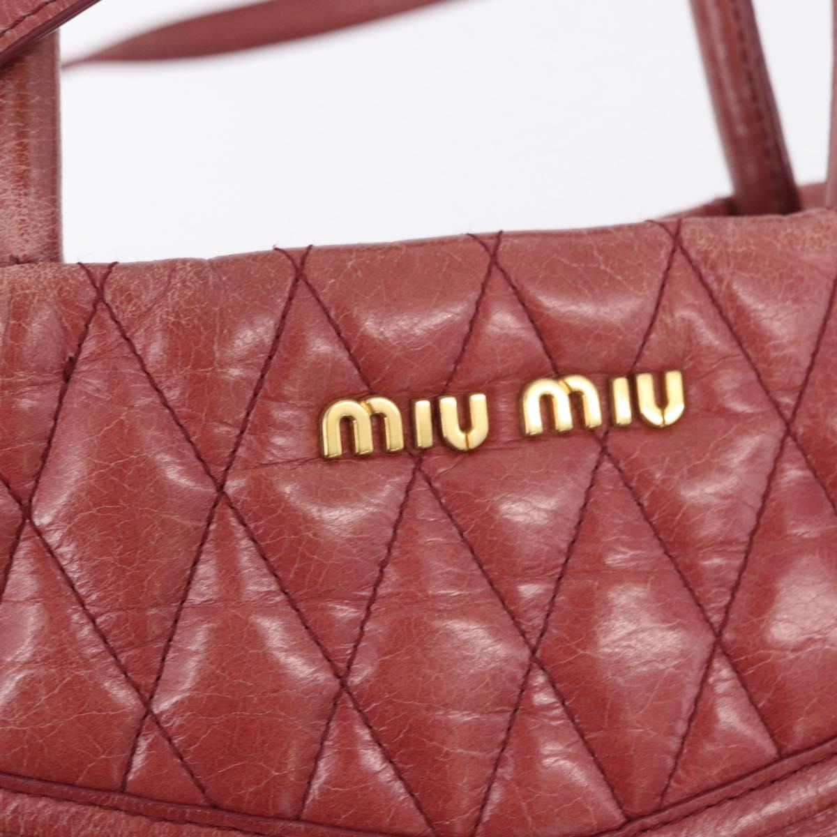 Miu Miu Matelasse Hand Bag Leather 2way Pink Gold Auth gh2131