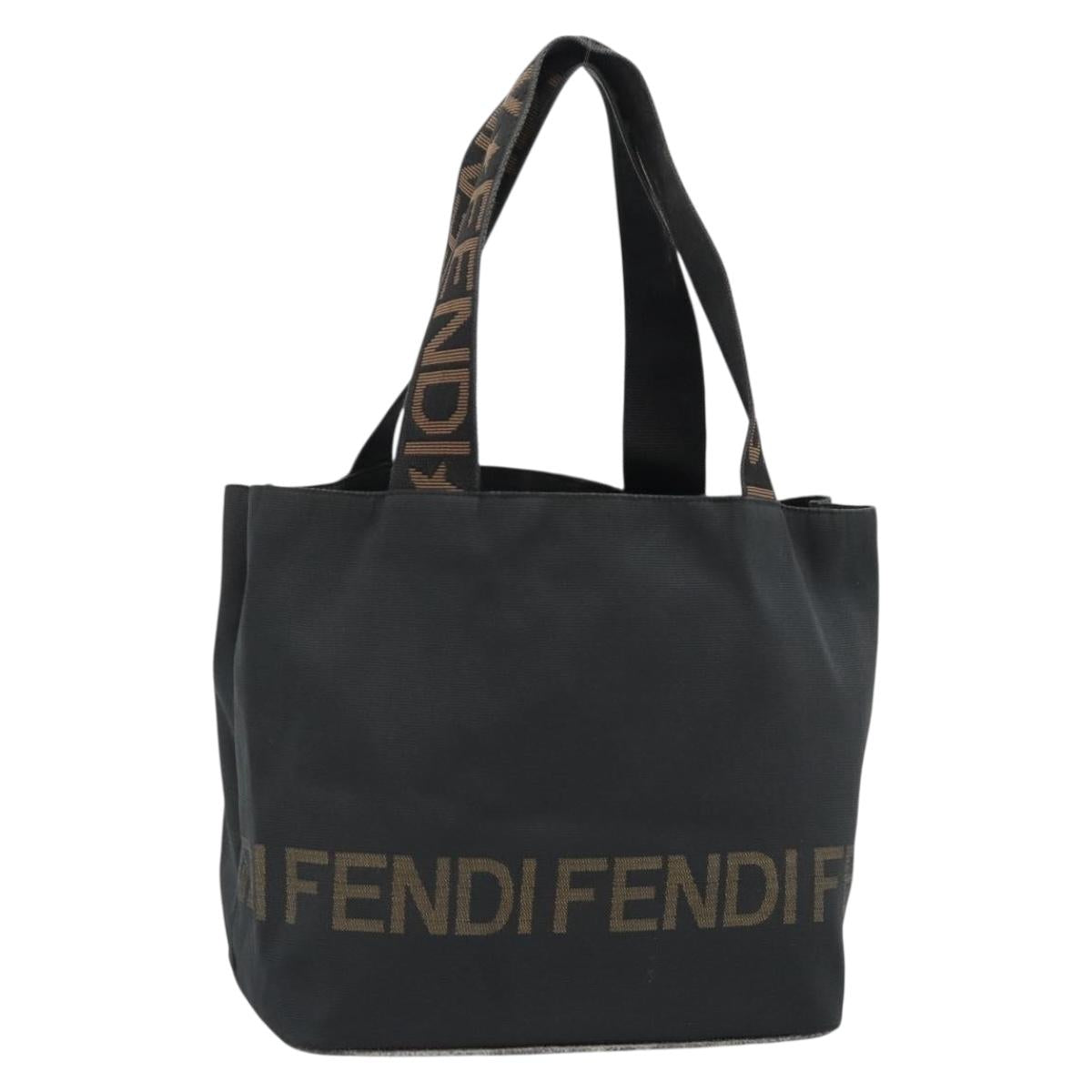 FENDI Hand Bag Canvas Black Brown Auth gh2132
