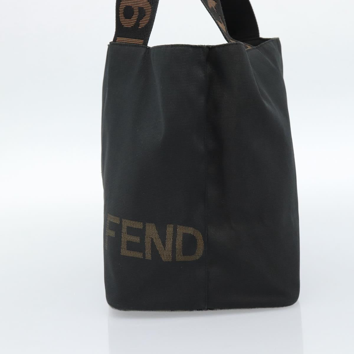 FENDI Hand Bag Canvas Black Brown Auth gh2132