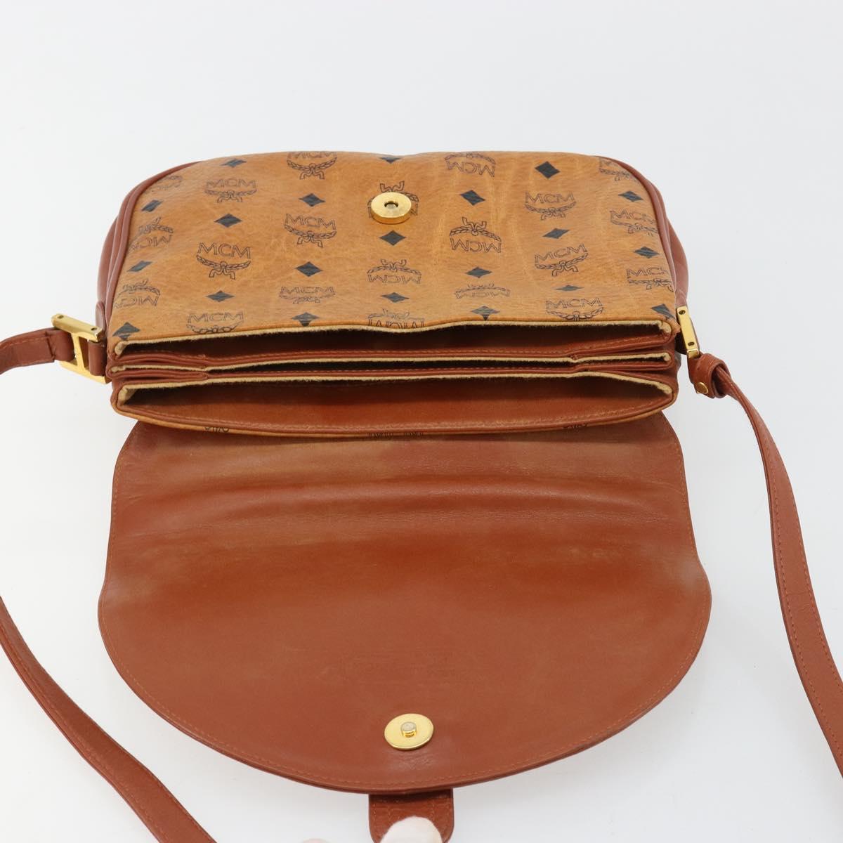 MCM Vicetos Logogram Shoulder Bag PVC Leather Brown Gold Auth gh2133