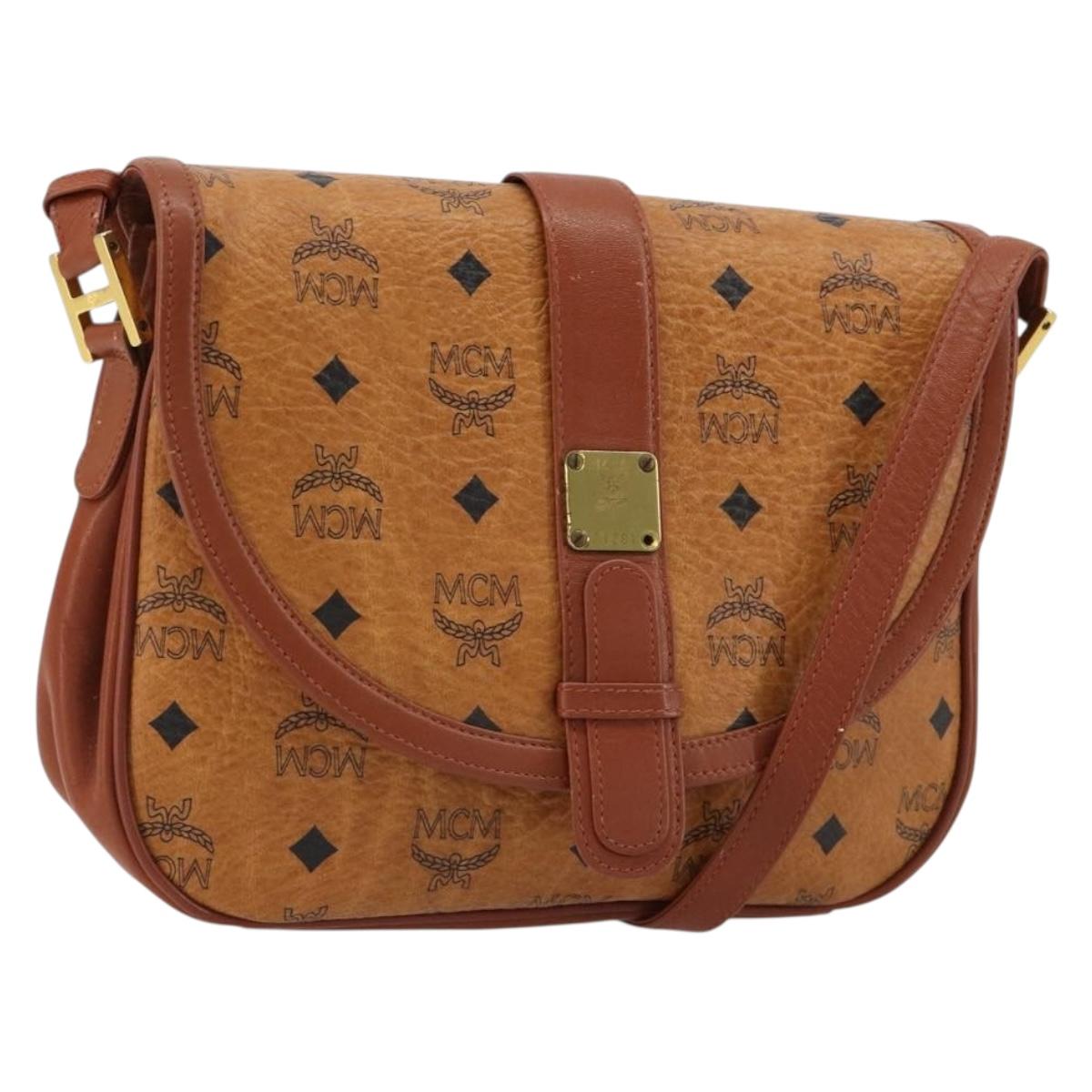 MCM Vicetos Logogram Shoulder Bag PVC Leather Brown Gold Auth gh2133