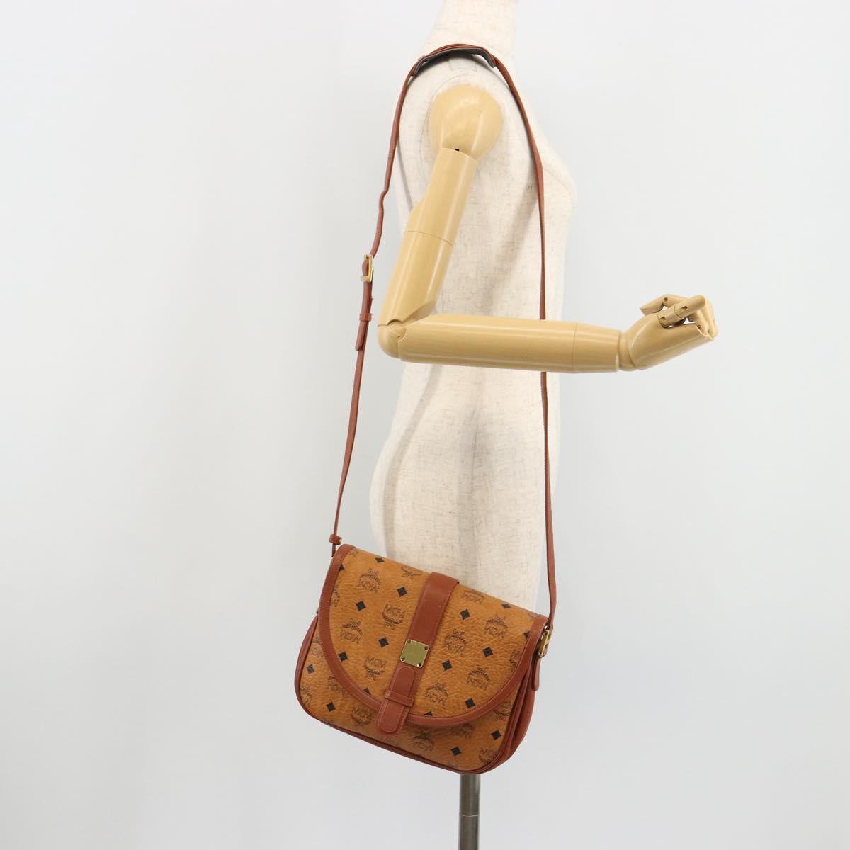 MCM Vicetos Logogram Shoulder Bag PVC Leather Brown Gold Auth gh2133