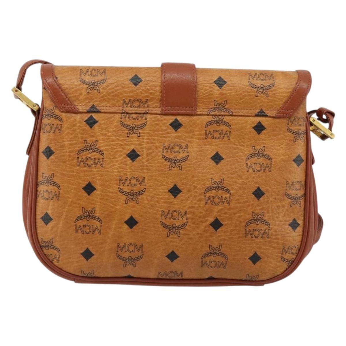 MCM Vicetos Logogram Shoulder Bag PVC Leather Brown Gold Auth gh2133