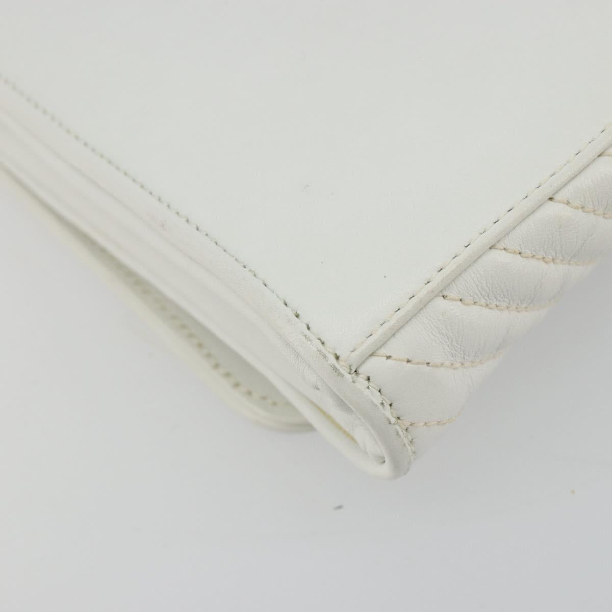 CELINE Shoulder Bag Leather White Gold Auth gh2134