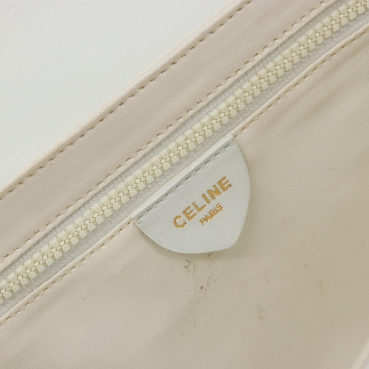 CELINE Shoulder Bag Leather White Gold Auth gh2134