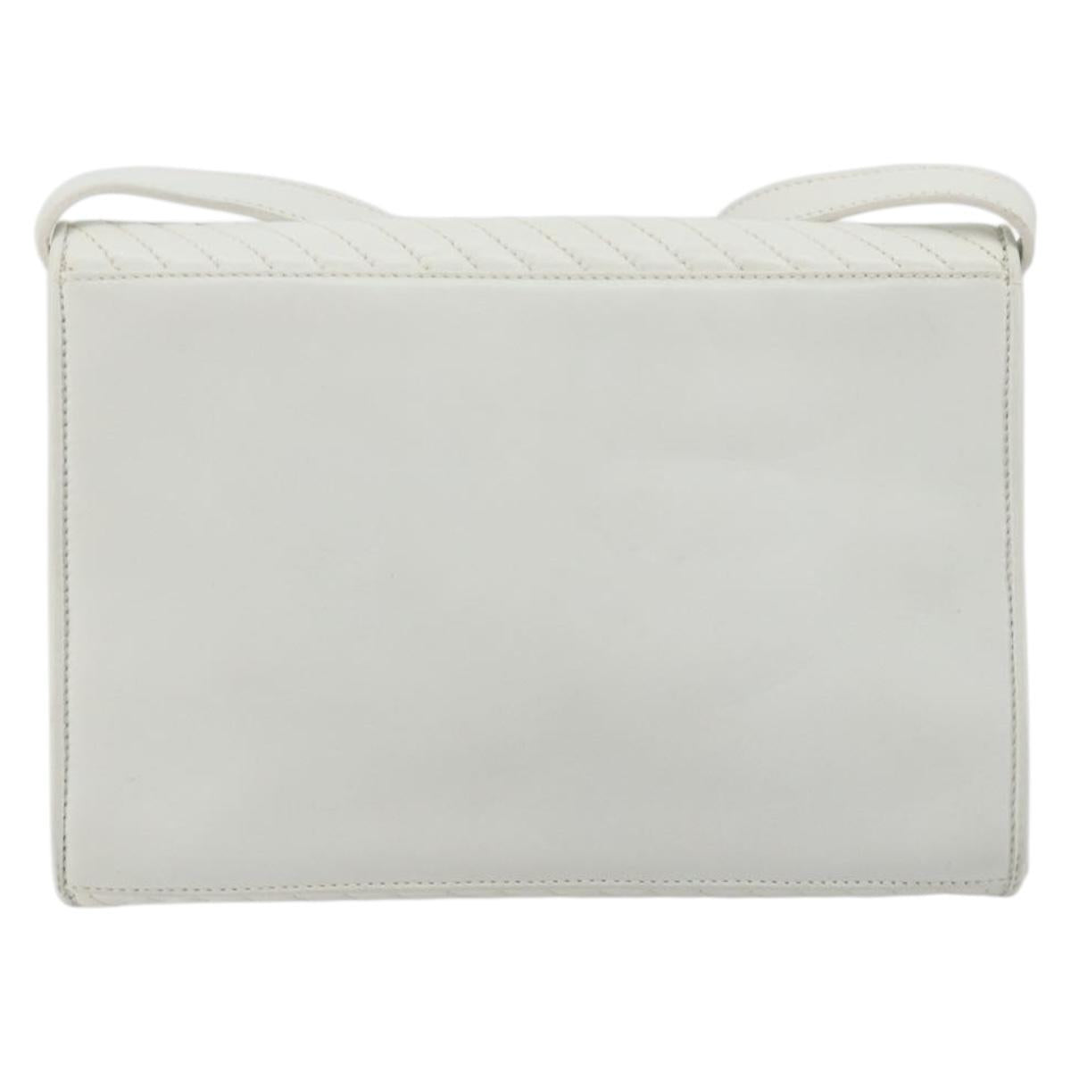 CELINE Shoulder Bag Leather White Gold Auth gh2134