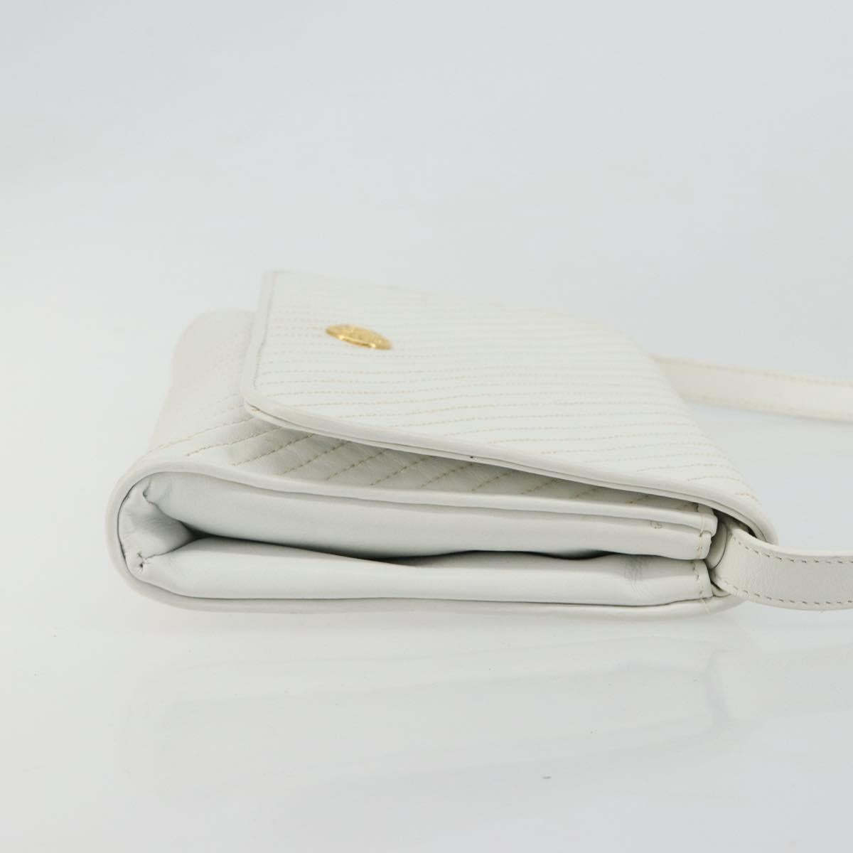 CELINE Shoulder Bag Leather White Gold Auth gh2134