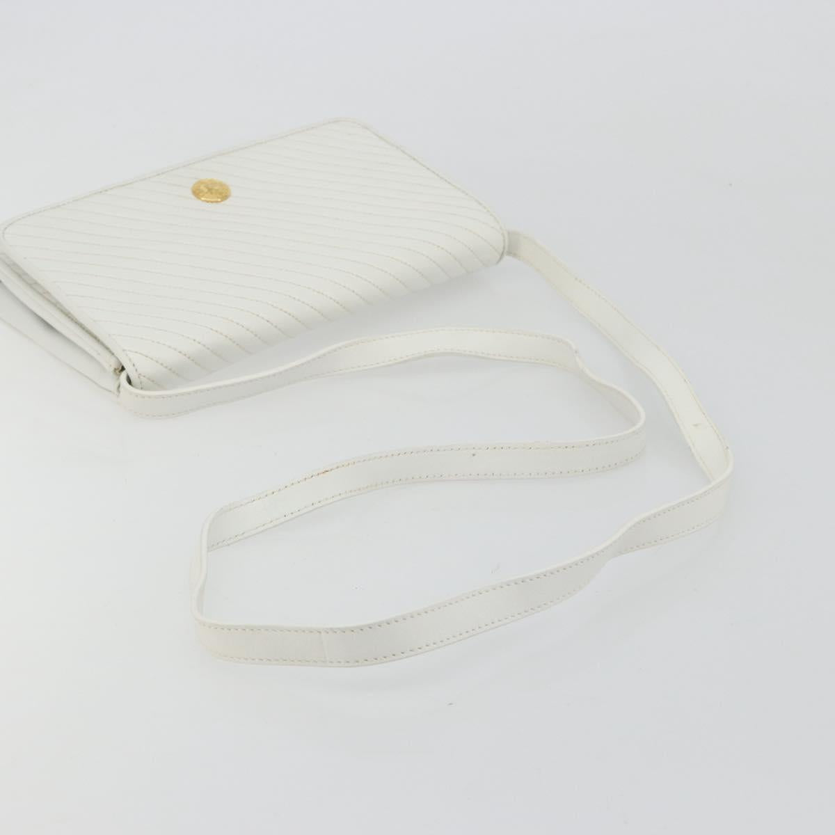 CELINE Shoulder Bag Leather White Gold Auth gh2134