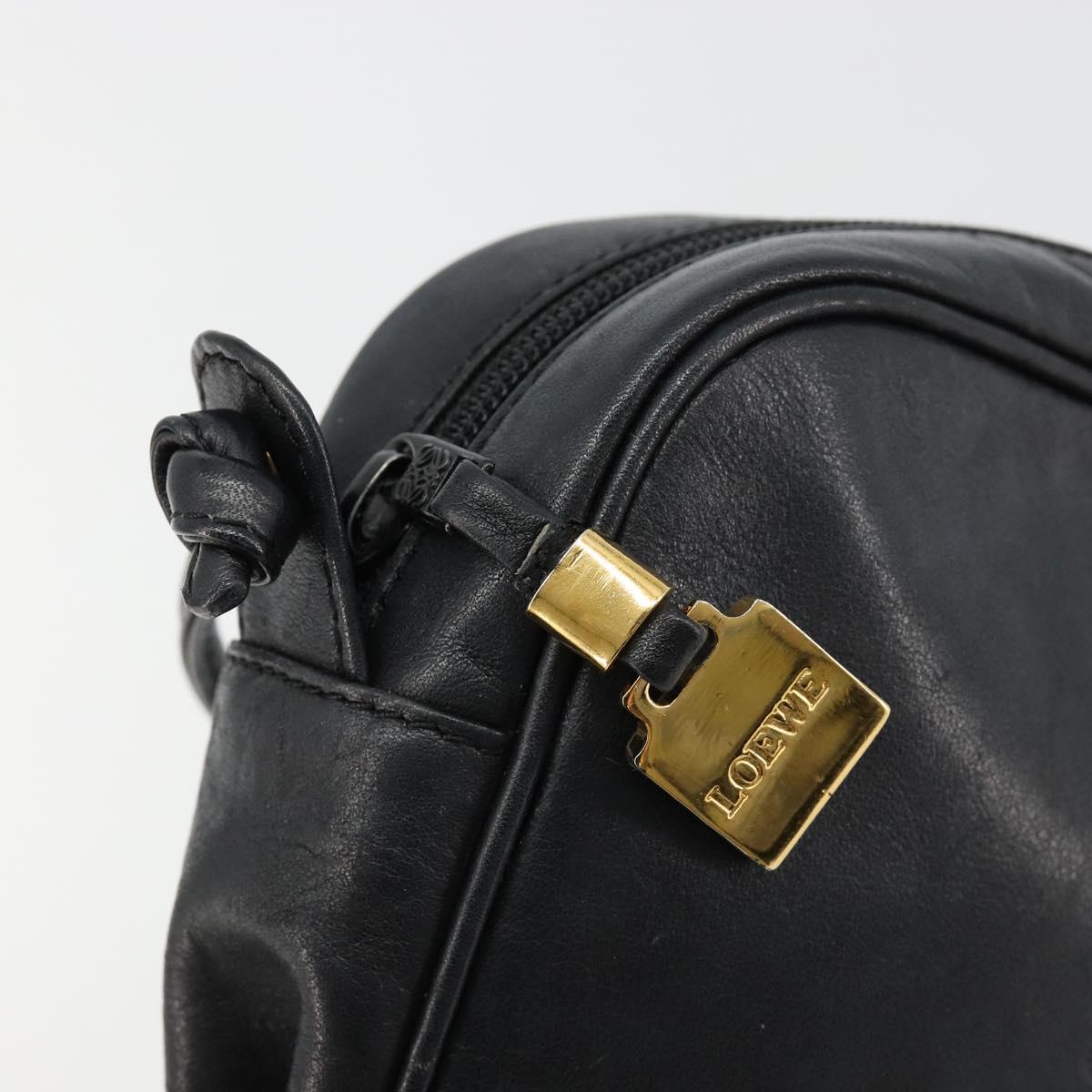 LOEWE Shoulder Bag Leather Black Gold Auth gh2136