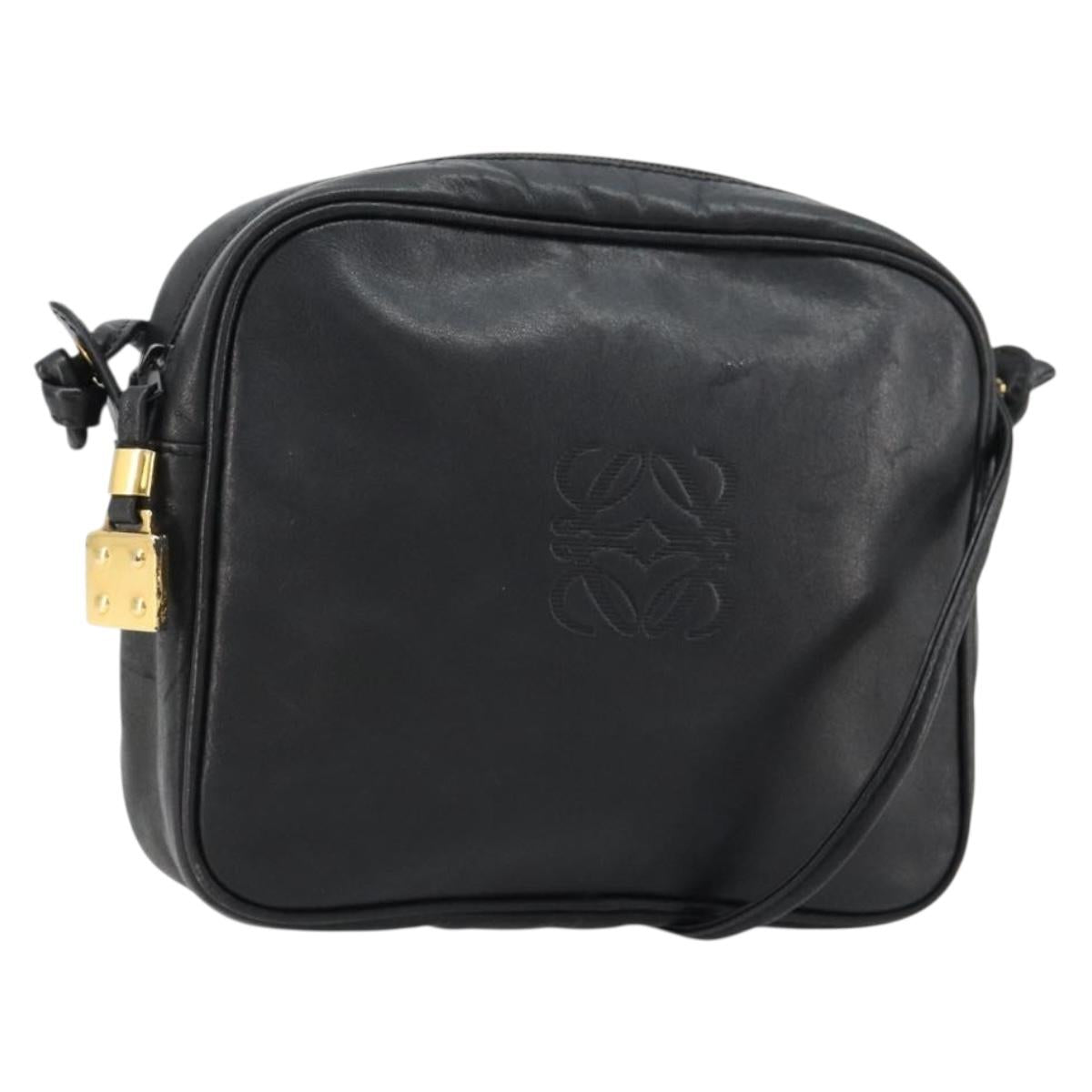 LOEWE Shoulder Bag Leather Black Gold Auth gh2136