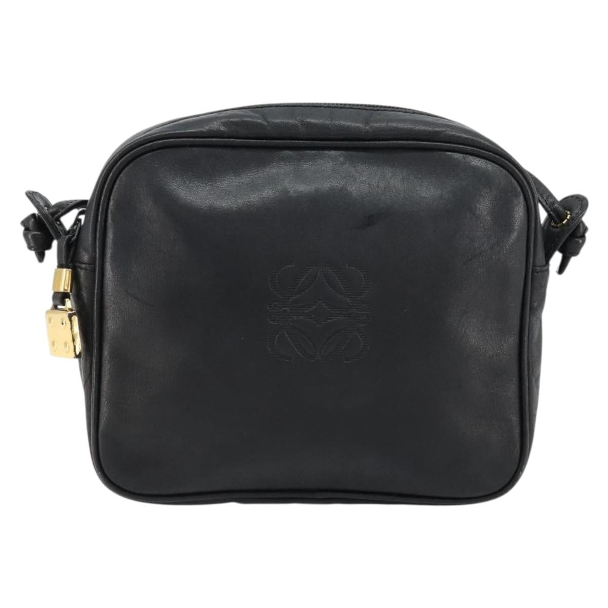 LOEWE Shoulder Bag Leather Black Gold Auth gh2136