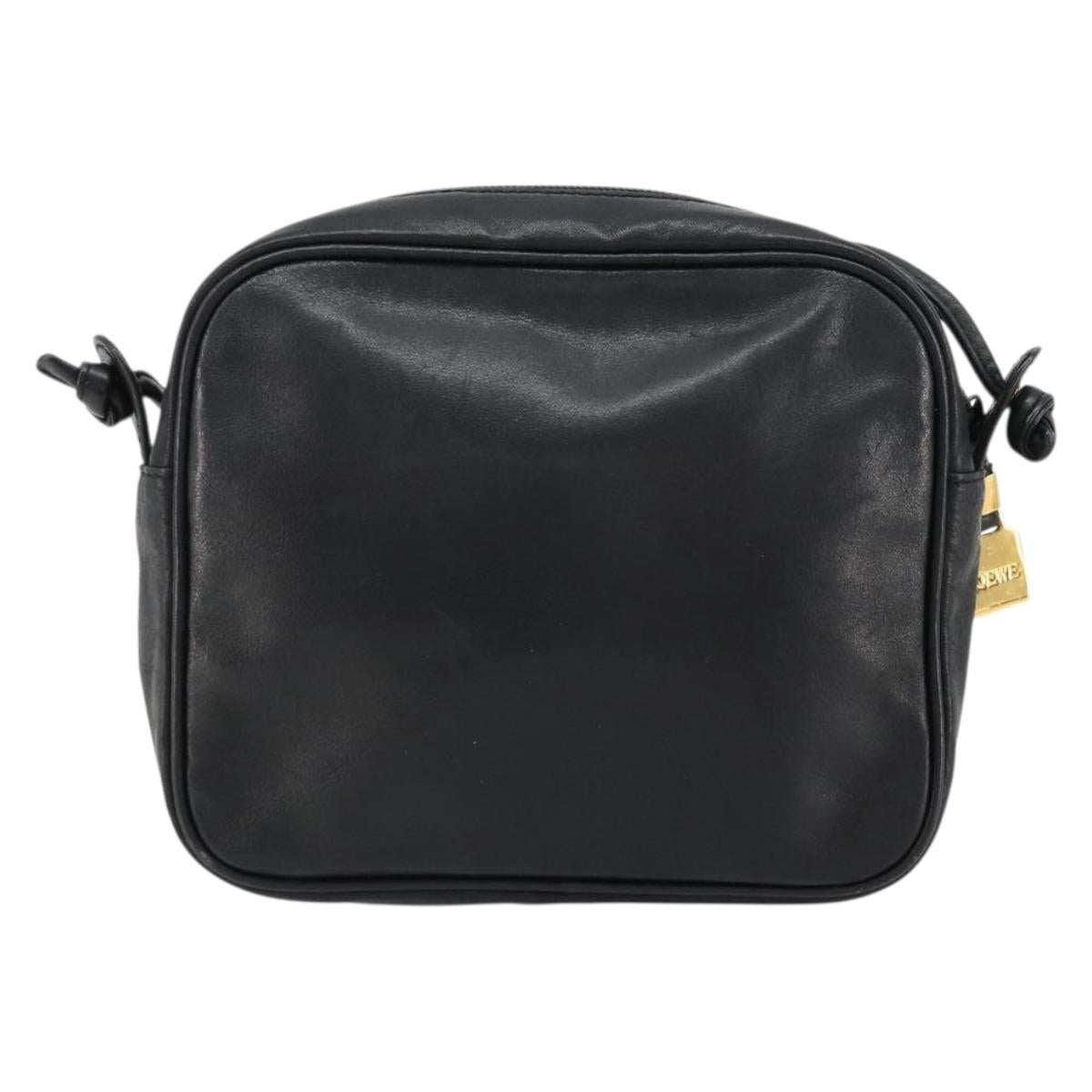 LOEWE Shoulder Bag Leather Black Gold Auth gh2136