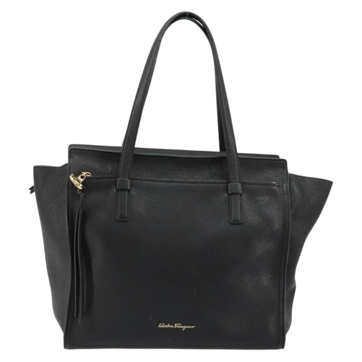 Salvatore Ferragamo Gancini Tote Bag Leather Black Gold Auth gh2138