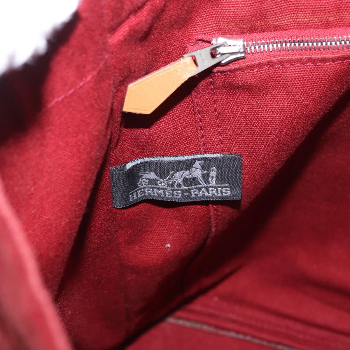 HERMES Fourre Tout MM Hand Bag Canvas Red Silver Auth gh2140