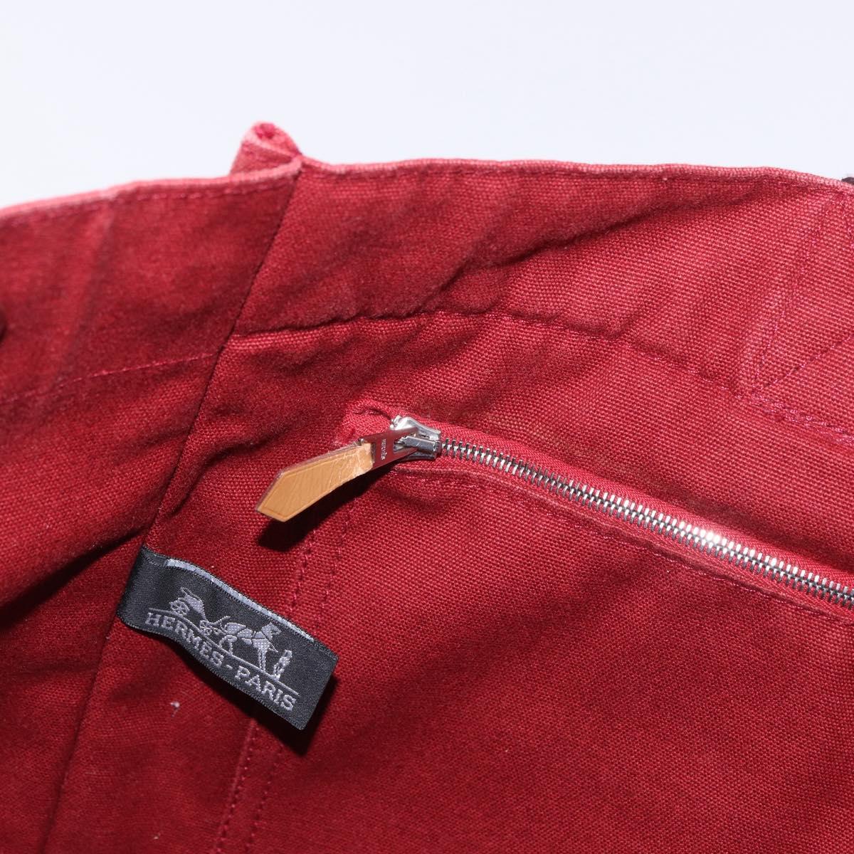 HERMES Fourre Tout MM Hand Bag Canvas Red Silver Auth gh2140
