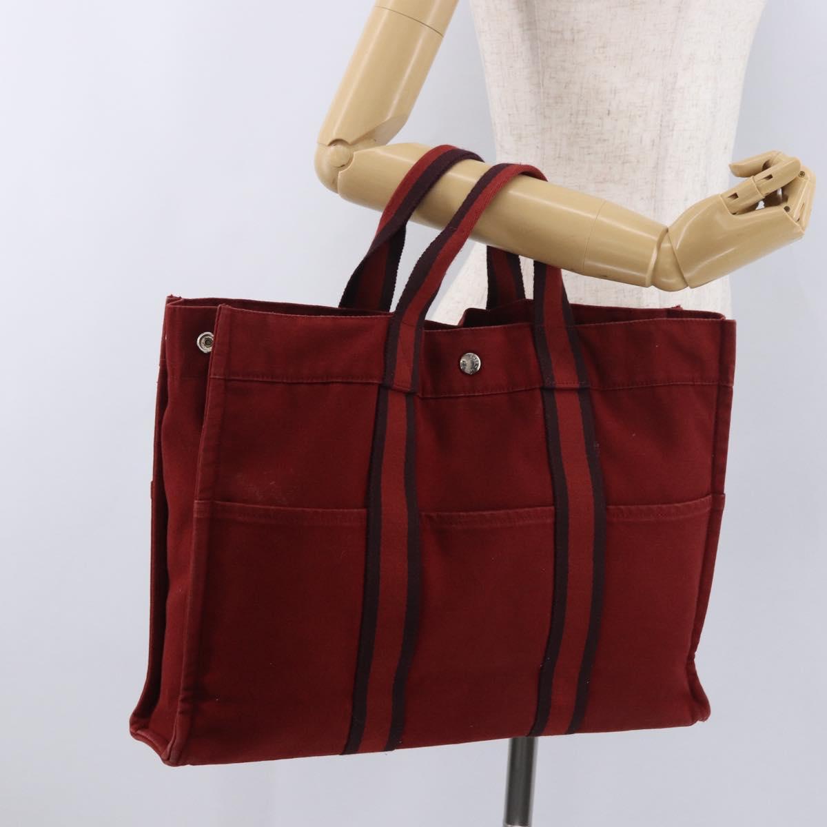 HERMES Fourre Tout MM Hand Bag Canvas Red Silver Auth gh2140
