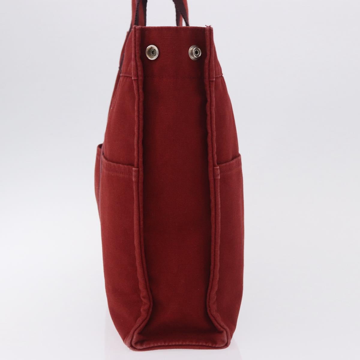 HERMES Fourre Tout MM Hand Bag Canvas Red Silver Auth gh2140