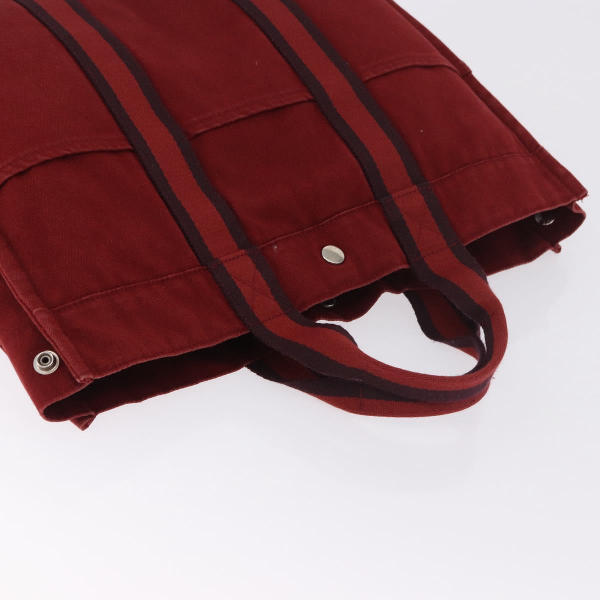 HERMES Fourre Tout MM Hand Bag Canvas Red Silver Auth gh2140
