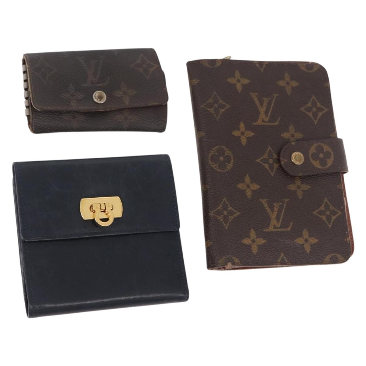 LOUIS VUITTON Salvatore Ferragamo Monogram Wallet Leather 3 Set Auth gh2141