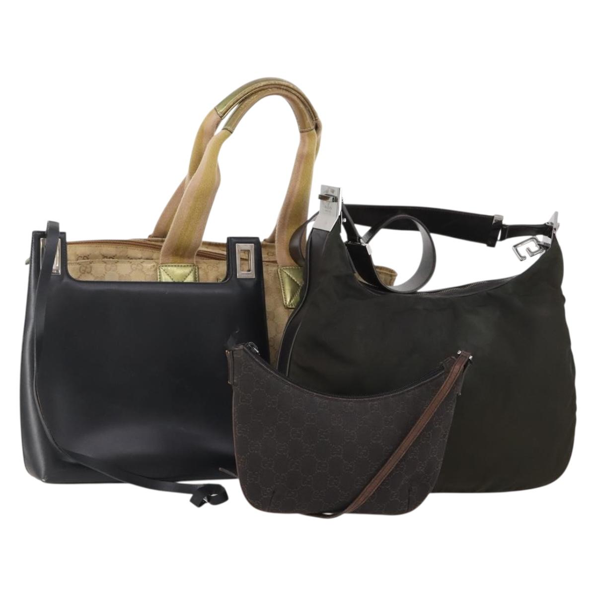 GUCCI GG Canvas Tote Bag Leather Canvas 4 Set Beige Black Brown Auth gh2142