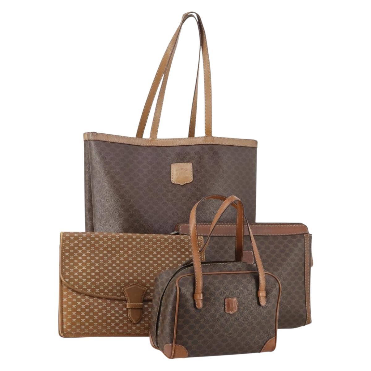 CELINE Macadam Canvas Clutch Bag PVC Leather 4 Set Brown Beige Auth gh2143