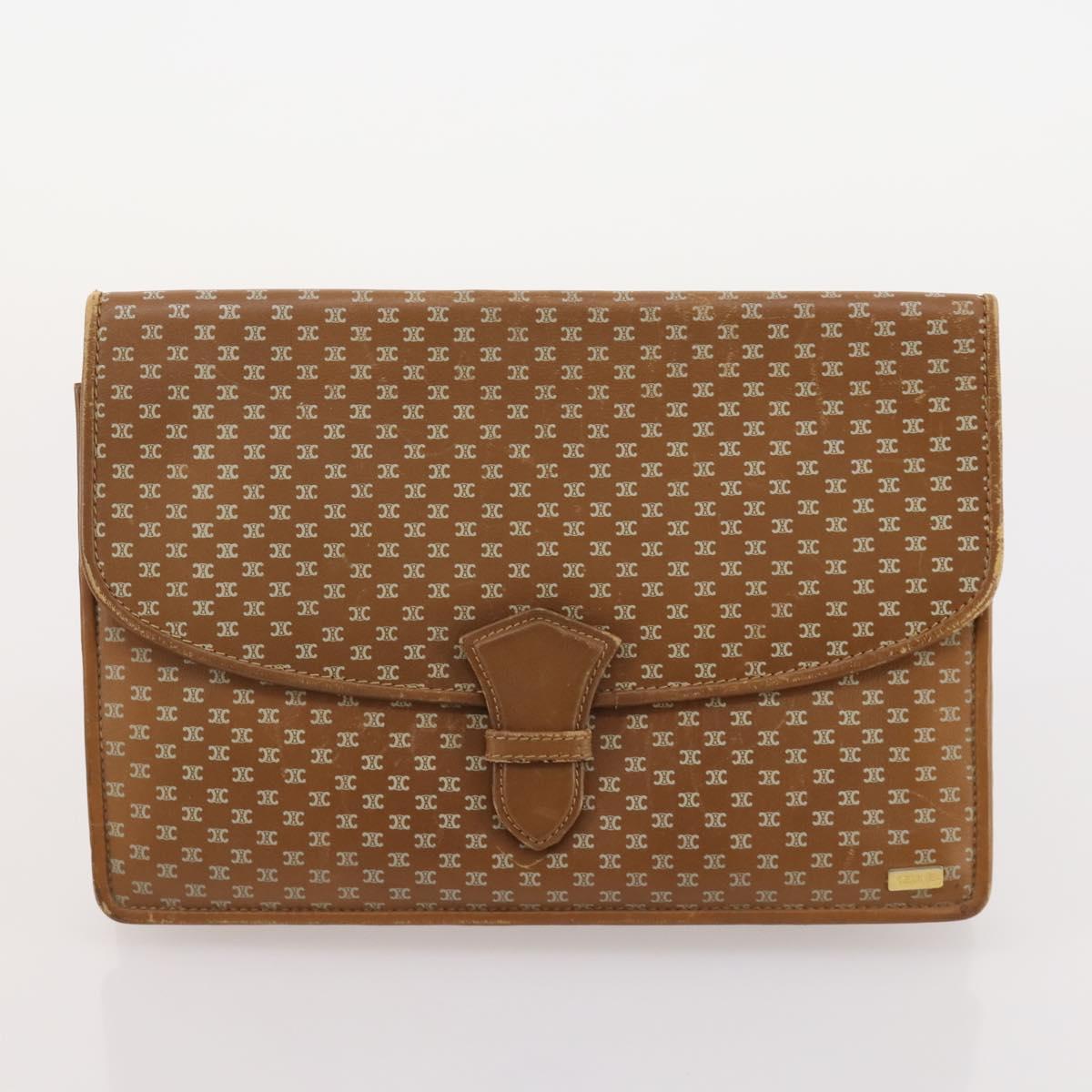 CELINE Macadam Canvas Clutch Bag PVC Leather 4 Set Brown Beige Auth gh2143