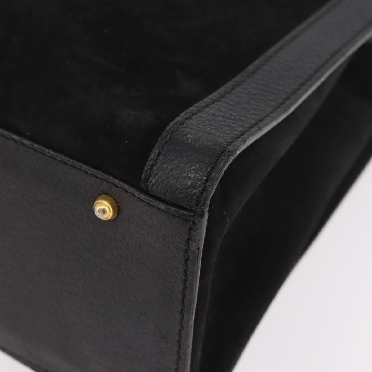 GUCCI Bamboo Hand Bag Suede Black Gold 002 1096 0260 Auth gh2145