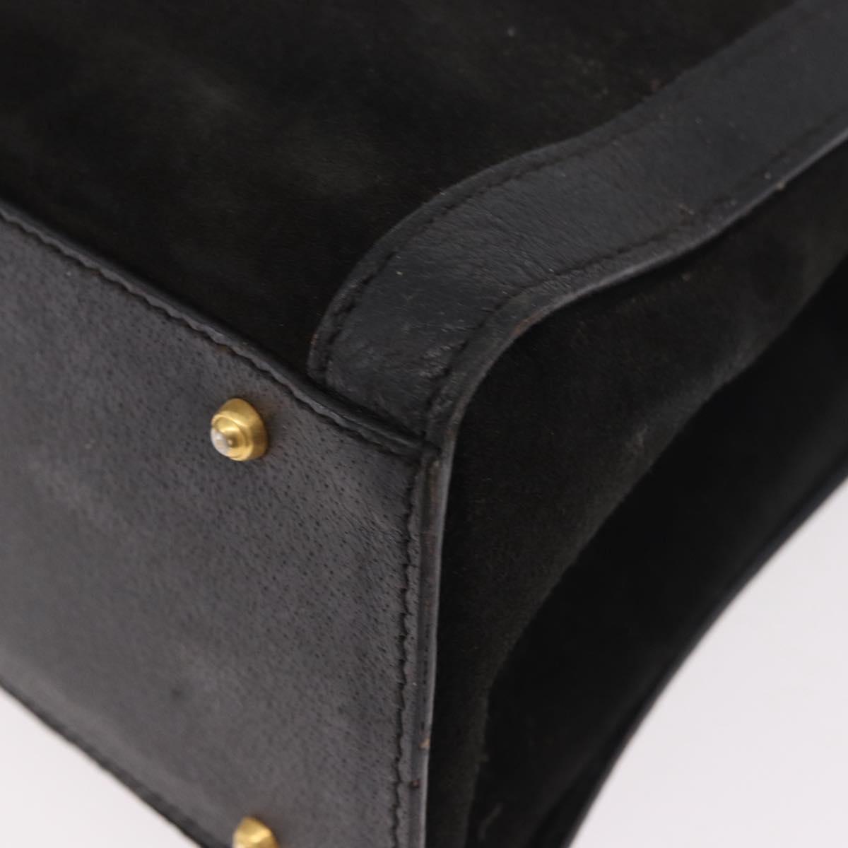 GUCCI Bamboo Hand Bag Suede Black Gold 002 1096 0260 Auth gh2145
