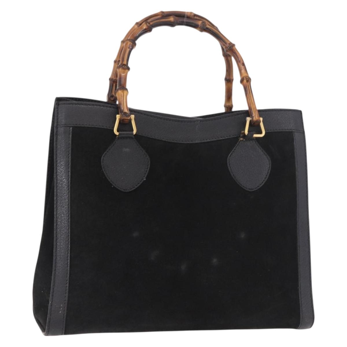 GUCCI Bamboo Hand Bag Suede Black Gold 002 1096 0260 Auth gh2145
