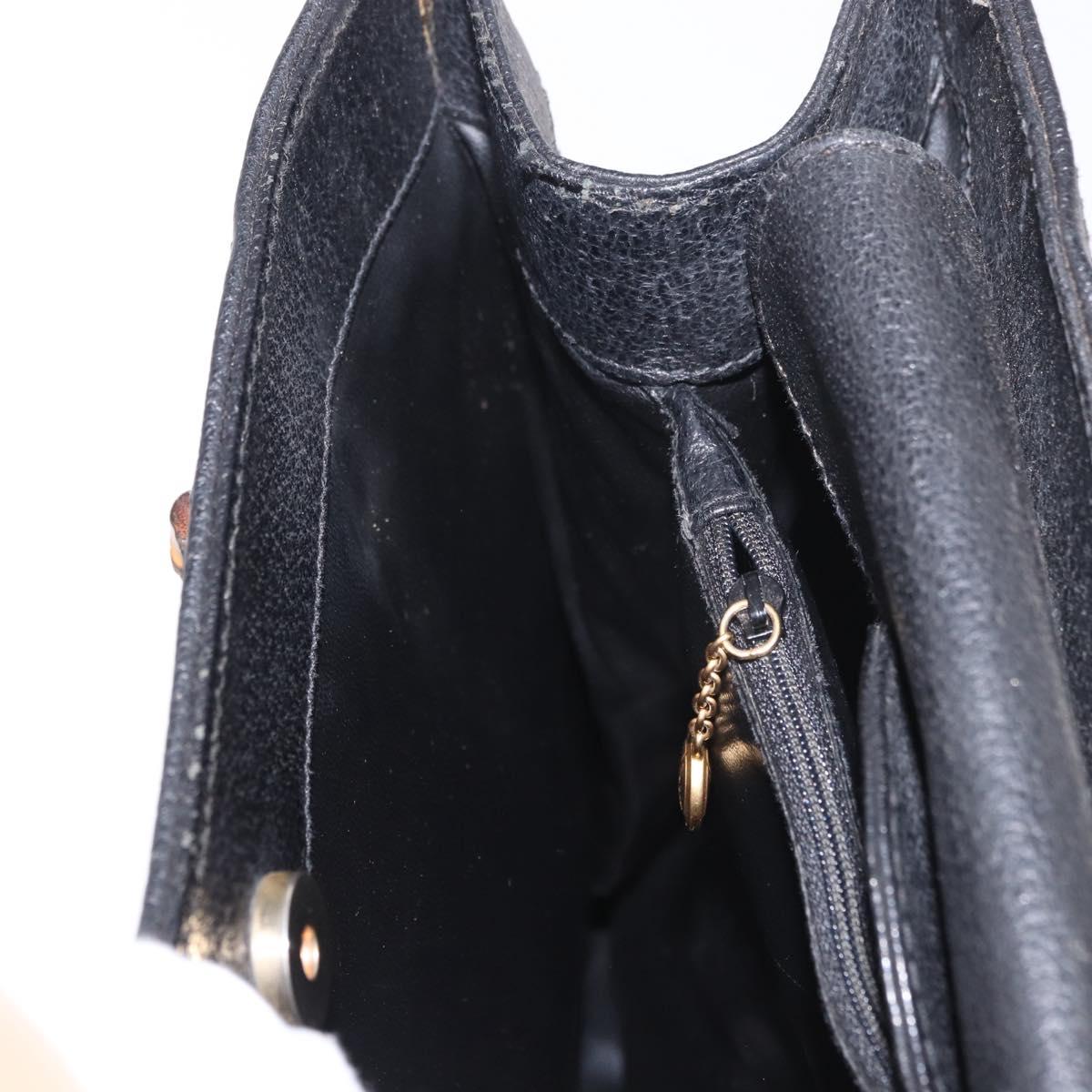 GUCCI Bamboo Hand Bag Suede Black Gold 002 1096 0260 Auth gh2145
