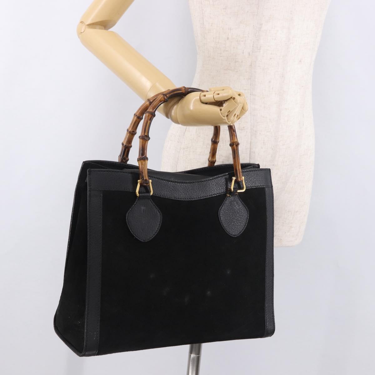 GUCCI Bamboo Hand Bag Suede Black Gold 002 1096 0260 Auth gh2145
