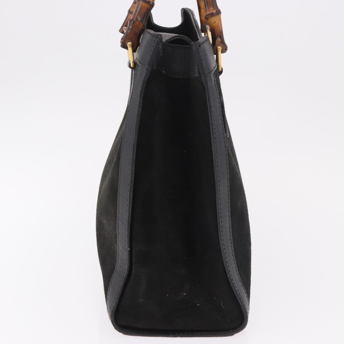 GUCCI Bamboo Hand Bag Suede Black Gold 002 1096 0260 Auth gh2145