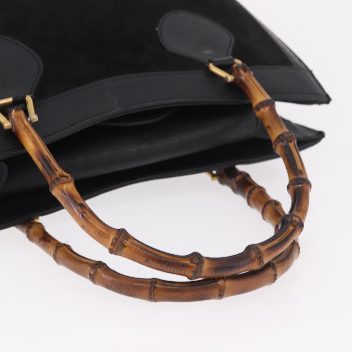 GUCCI Bamboo Hand Bag Suede Black Gold 002 1096 0260 Auth gh2145