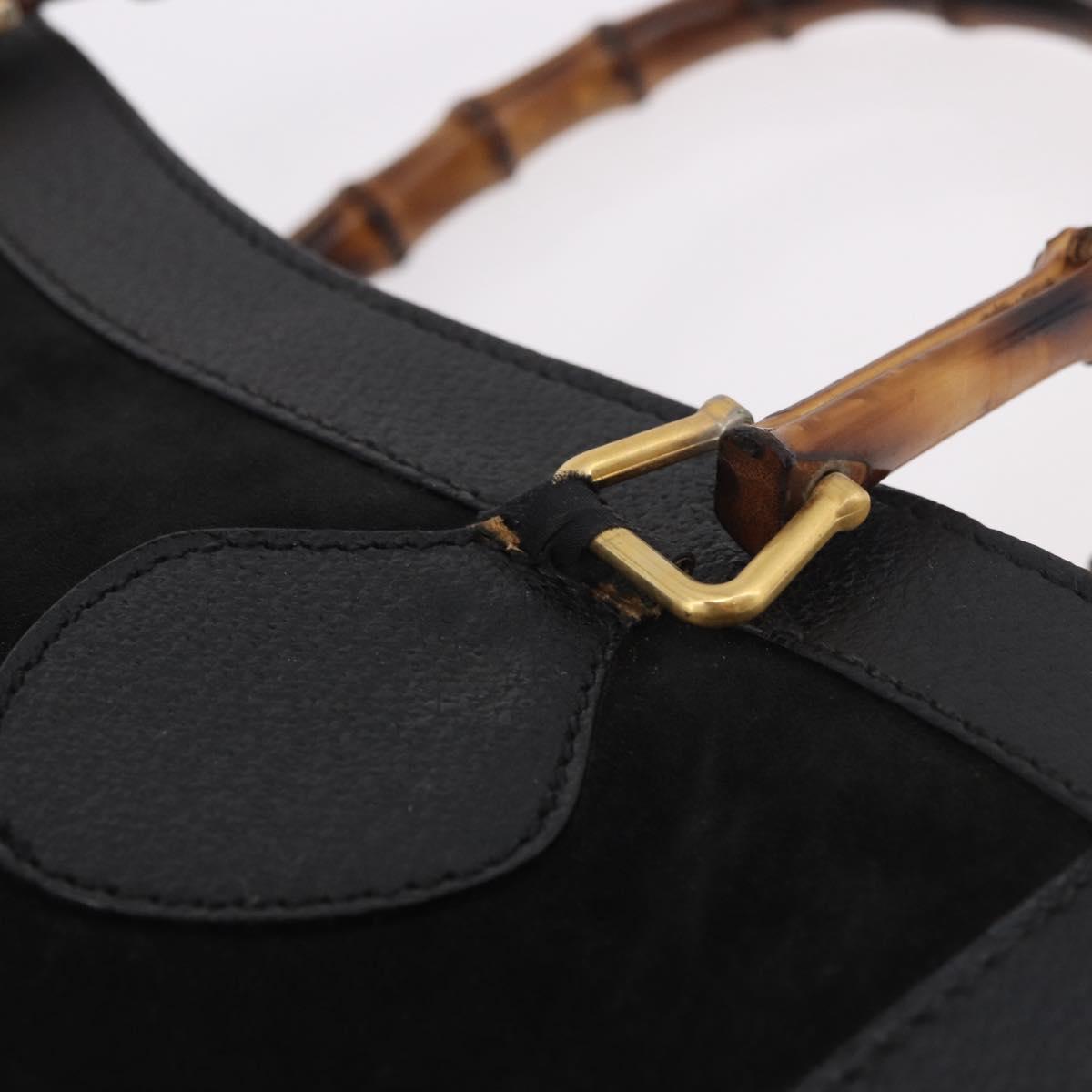 GUCCI Bamboo Hand Bag Suede Black Gold 002 1096 0260 Auth gh2145