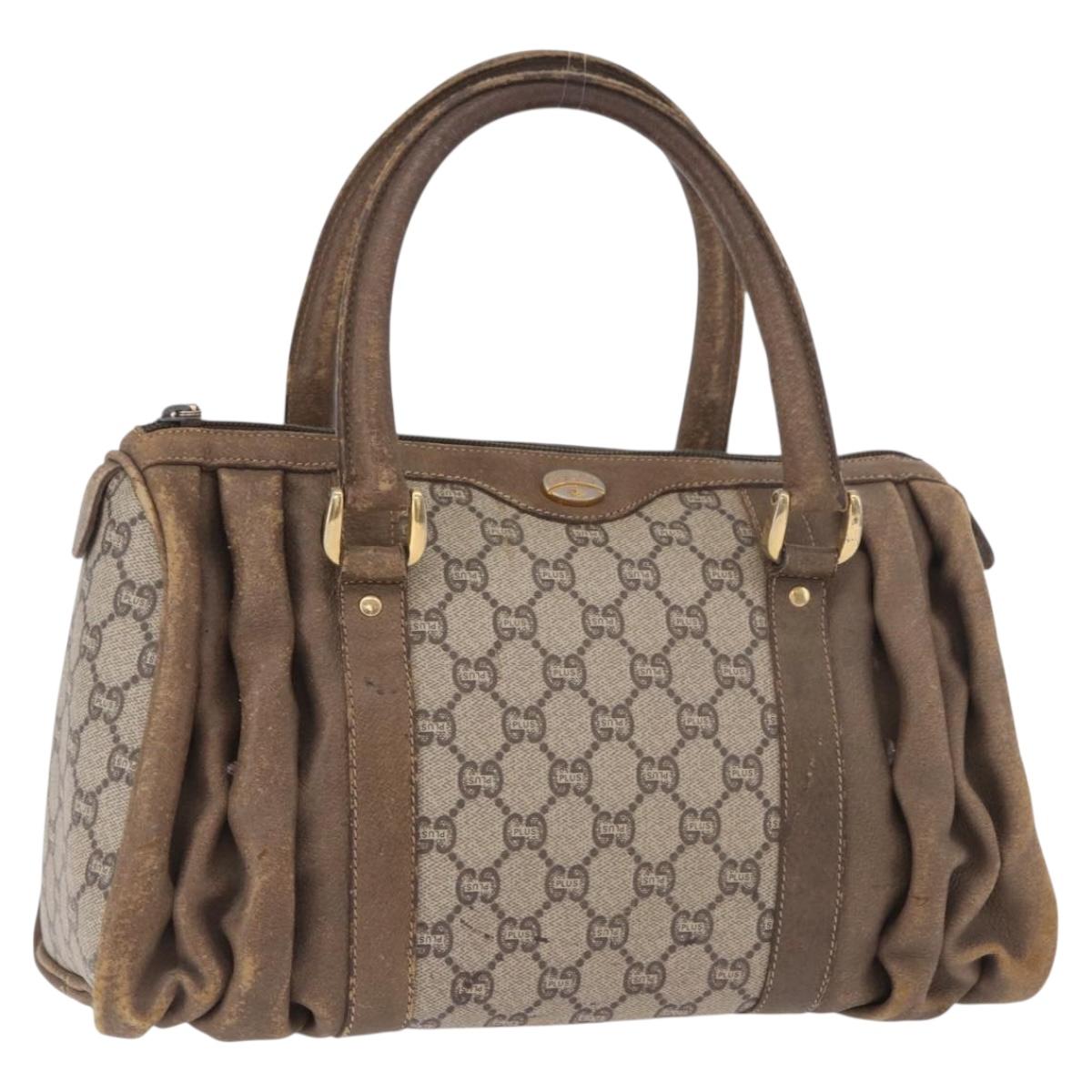 GUCCI GG Plus Supreme Hand Bag PVC Beige Gold Auth gh2146