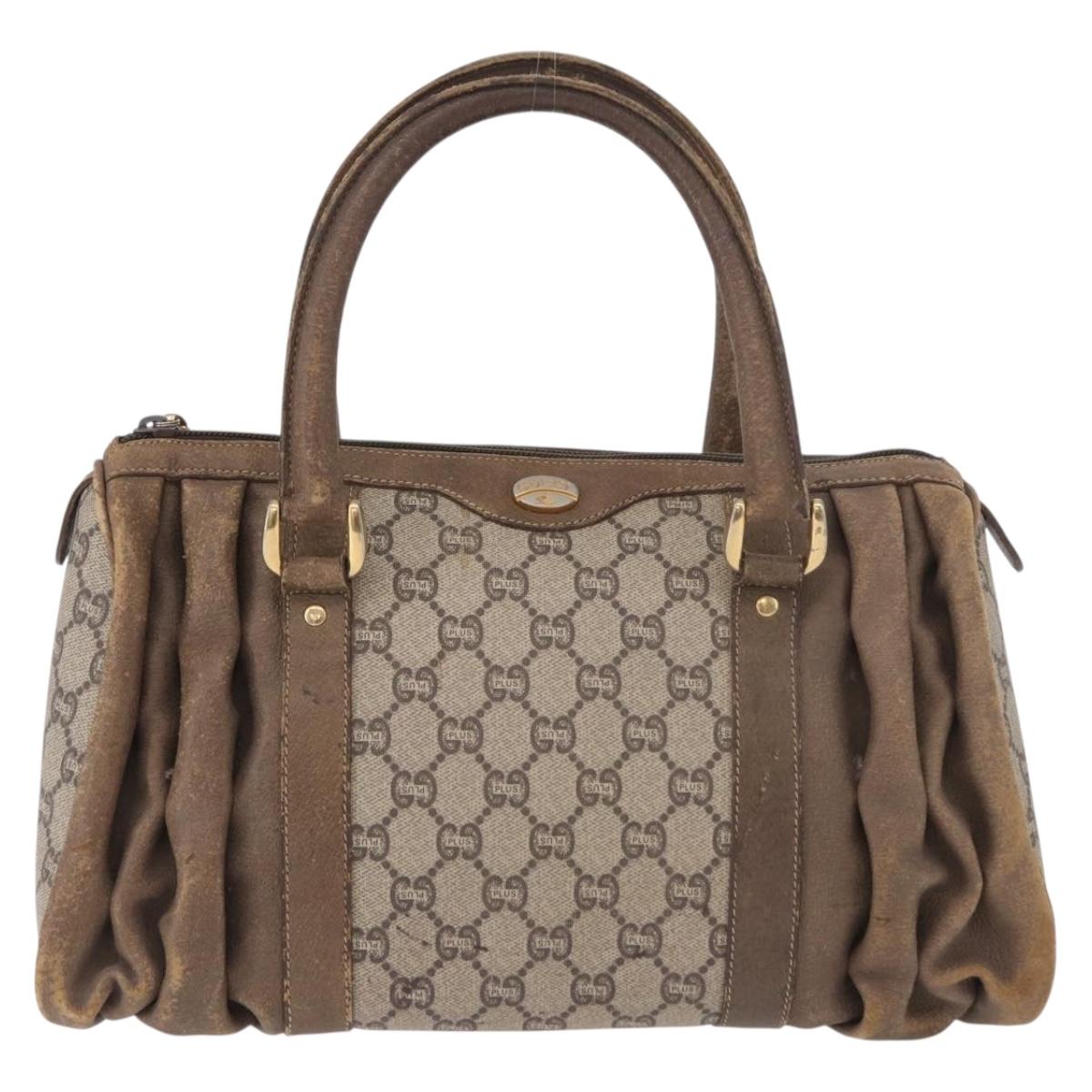GUCCI GG Plus Supreme Hand Bag PVC Beige Gold Auth gh2146