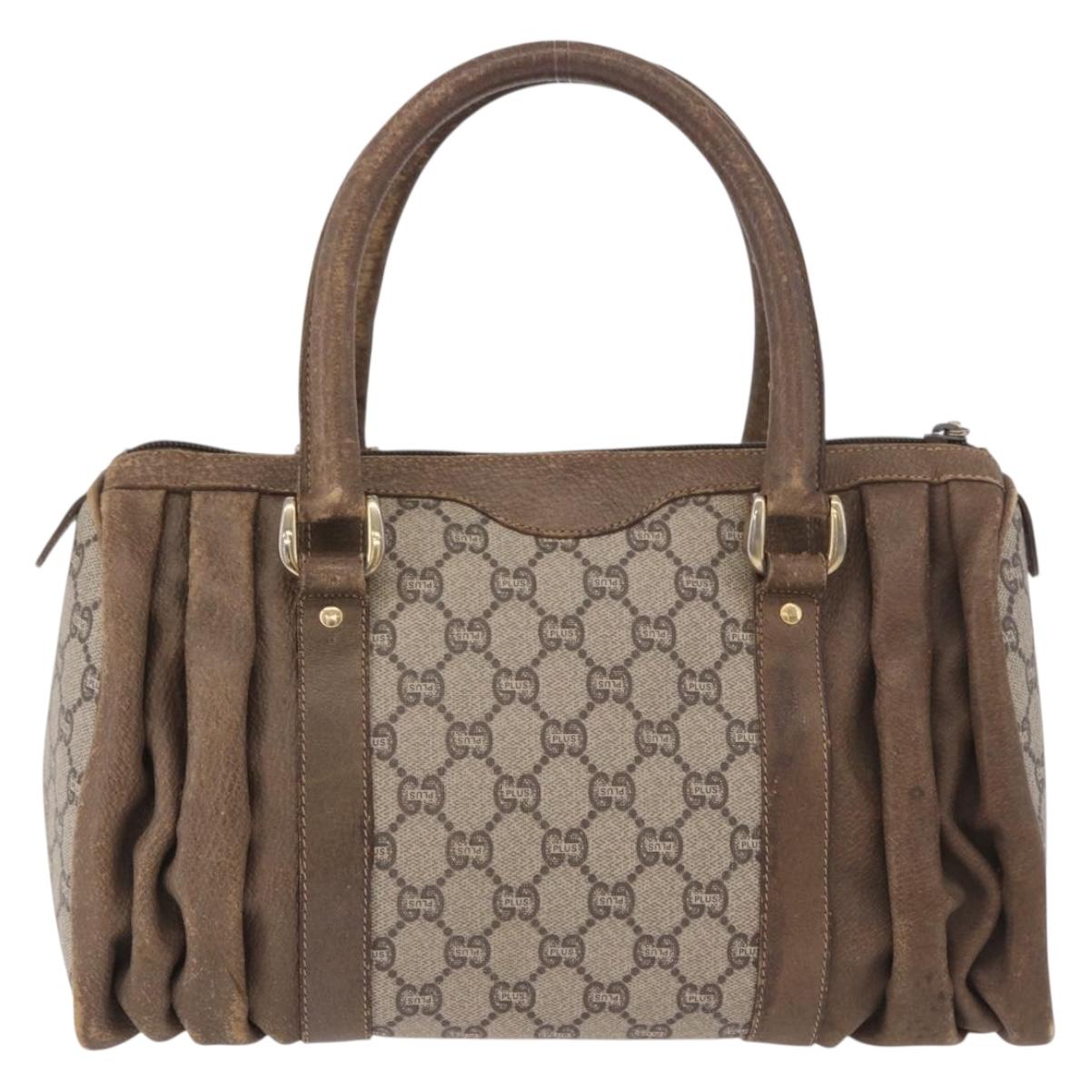 GUCCI GG Plus Supreme Hand Bag PVC Beige Gold Auth gh2146