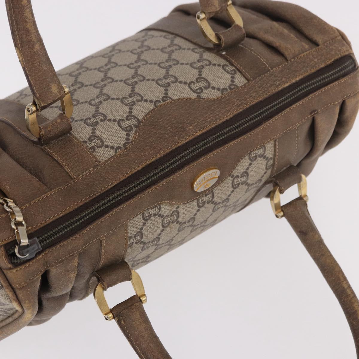 GUCCI GG Plus Supreme Hand Bag PVC Beige Gold Auth gh2146